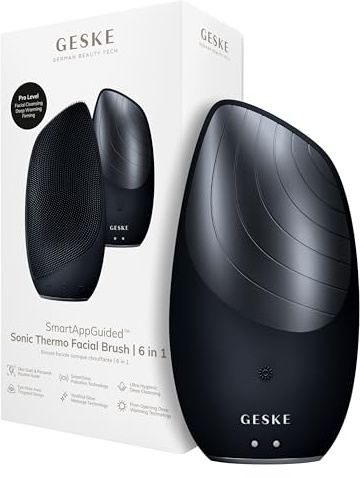 GESKE Sonic Thermo Facial Brush | 6 in 1 | Elektrische Gesichtsbürste | SmartAppGuided™ | Elektrische Gesichtsbürste & Massagegerät mit Wärmefunktion für intensive Hautreinigung