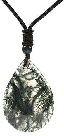 Justinstones Natural Moss Agate Multiple Shapes Freeform Beads Pendant Hand Weaving Cord Necklace Adjustable Braided Cord Necklace 18 to 28 Inch