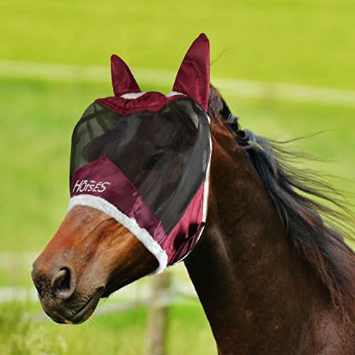 Horses, Maschera Cavallo Antimosche Fly Shield PRO Bordeaux, Maglie Fini con Orecchie in Tessuto Forato e Naso Esteso per Protezione da Mosche e Moscerini, per la Protezione del Cavallo, Taglia S