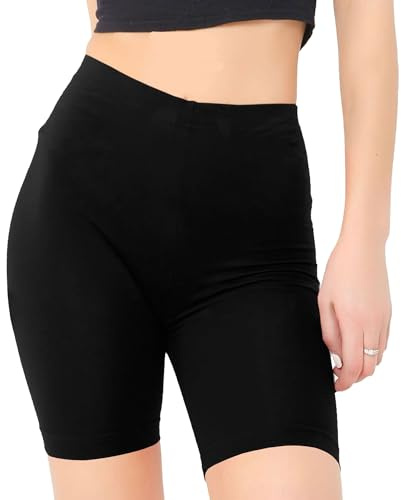 The Fancy Dress® Women's Cotton Cycling Shorts - Ladies Yoga Gym Workout Running Cycling Sports Shorts Stretchy 1/2 Length Over-Knee Legging (Black, 18-20)
