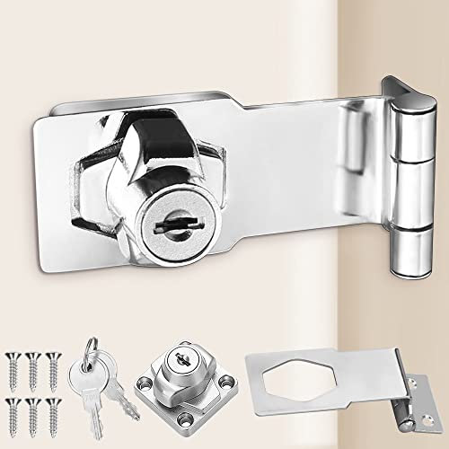 CAEEKER 4 Inch Keyed Hasp Lock 90 Degrees Lock Hasp Twist Knob Keyed Locking Hasp Shed Locks Safety Door Clasp Heavy Duty Door Bolt Latch Buckle Small Hasp and Staple with Padlock Keys for Cupboard