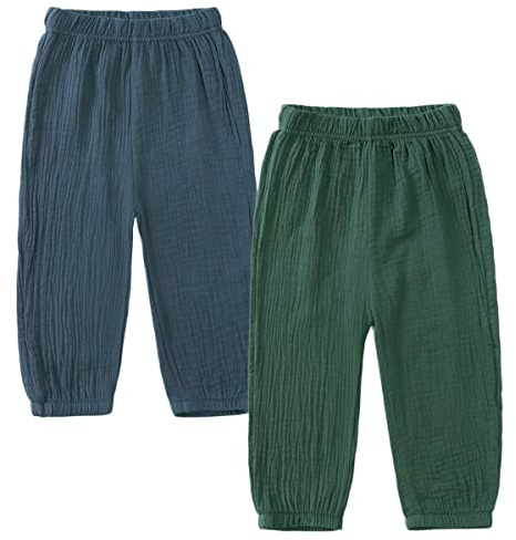 Pack de 2 unidades de pantalones unisex para bebé, de verano, de algodón y lino, ligeros, transpirables, antimosquitos, joggers, casuales, 10 años