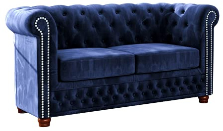 S-Style Möbel Harwell Sofa 2-Sitzer Chesterfield-Sofa für Wohnzimmer Lounge Couch mit verchromten Füßen Möbel Freistehende Polster Sofas & Couches Couchgarnitur Dunkelblau 148 x 86 x 72 cm