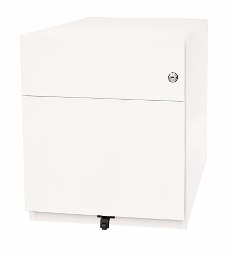 BISLEY Note Rollcontainer mit 2 Schüben aus Metall abschließbar in weiß - Bürocontainer mit Universalschublade & Hängeregistratur, Container mit Schloss für Büro & Homeoffice auf Rollen