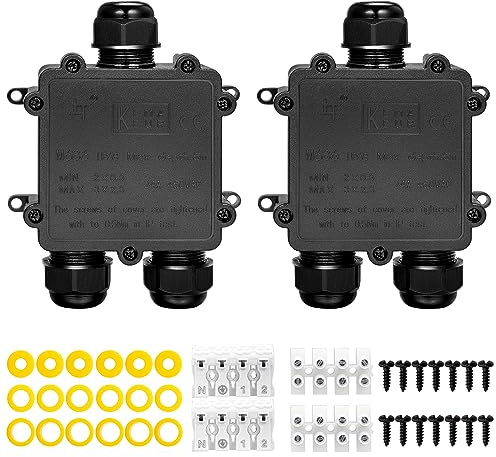Abzweigdose inkl. Schnellverbinder TÜV geprüfte IP68 wasserdicht 3-Wege Verbindungsdose Anschlussdose Elektrischer Außenverteilerdose für Kabeldurchmesser Ø4mm-14mm,2 Stück Schwarz