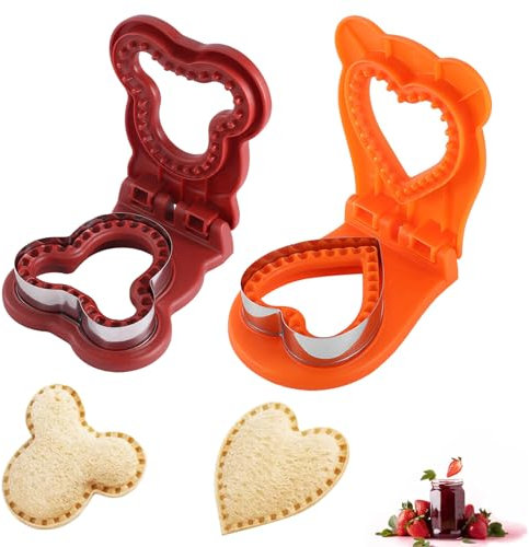 ERNZI Runden Sandwichform, 2-teiliges Sandwich-Schneider-Set mit Versiegelungsfunktion - Sandwich-Ausstecher aus rostfreiem Stahl in niedlichen Bär- und Herzformen - Einfaches DIY Taschen-Sandwich