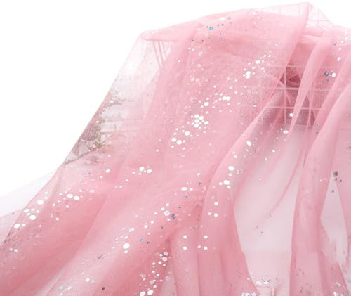 3m x 160cm Bling Glitter Tüll Meterware zum Nähen, Sparkle Tüllstoff Mash Stoffe Netzstoff Tüll Stoffe Dekostoff für Vorhänge Kleidung Gardine Tischdecken Deko Schals Hochzeit Party Deko,Altrosa
