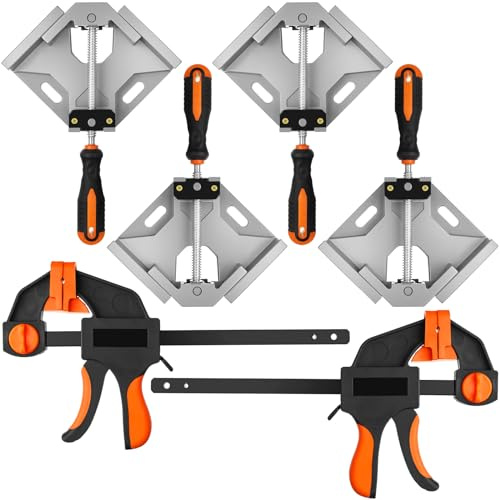 Leriton 6 Pcs Right Angle Clamp One Handed Ratchet 90 Degree Corner Wood Clamp 6 Inch Bar Single Handle Trigger for Wood Working Accessories