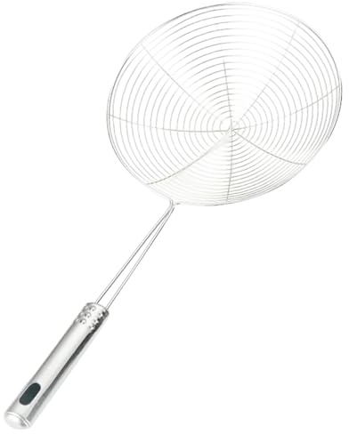 CENRF Cucchiaio scrematrice di ragno,Scrematore di colino di ragno, mestolo schiumatoio di filo in acciaio inox, gadget da cucina pendenti con manico lungo per tagliatelle, filtro 'olio
