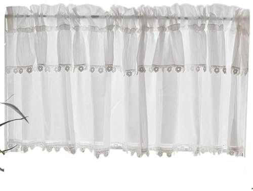 ❀ kurze Gardinen, Küchenvorhang-Volant, Café-Vorhang im ländlichen Stil, handgefertigte hohle Häkelstickerei, 1 Stück, Weiß, B x H 200 x 60 cm (Farbe: Weiß, Größe: B x H 200 x 70 cm ( Color : White ,