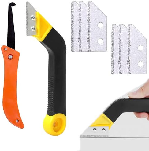 YQBFTC Fugenentferner Werkzeug mit 6 Stück Ersatzklingen,Schaber Fugenreiniger,Abgewinkelt Fugenkratzer Werkzeug Fliesen Kit,Fliesenfugen Entfernen,Fugenentferner für Küche Badezimmer Fliesen