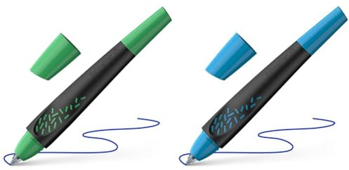 Schneider 188884 Breeze Tintenroller & 188883 Breeze Tintenroller (Aus recyceltem Kunststoff, ausgezeichnet mit Der blaue Engel, Schreibfarbe: königsblau, löschbar) schwarz-blau