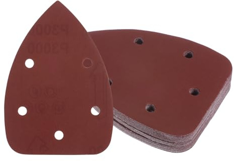 Kozelo 25pcs Mouse Sander Detail Sandpaper - [3000 Grit, 3.5 x 5.5] Triangle Hook and Loop Assorted Sanding Pads Sheet for Wood Furniture Polishing Use | 5 Hole, Aluminum Oxide