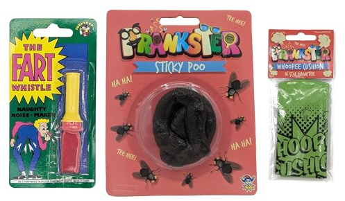 ihoot Whoopee Cushion, Sticky Fake Poo & Fart Whistle 3-in-1 Bundle | Party Bag Fillers for Kids, Stocking Fillers Kids Prank Kit Boys