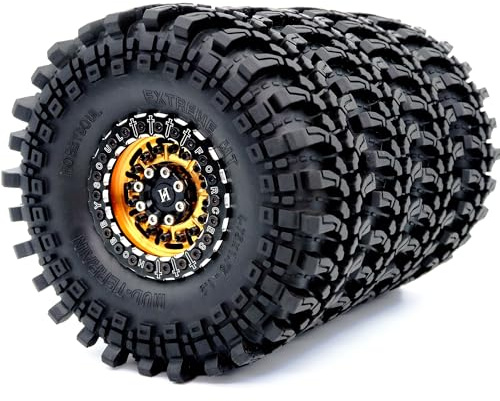 HOBBYSOUL121mm Tall 1.9 Beadlock Wheels and Tires -5mm Negative Offset Aluminum Rims and Soft Sticky Tyres for 1/10 Mud Crawler SCX10 TRX4 Gen8 Upgrades, HS701103