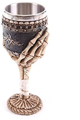 LEYILE Verre à vin rétro en forme de tête de mort - Verre à cocktail - Verre à vin rouge - Verre à vin en résine et acier inoxydable