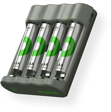 GP ReCyko Batterie Ladegerät AA AAA incl. 4 Stück Akku AAA 850 mAh NiMH 1,2V | Akku Ladegerät USB mit aufladbaren Batterien AAA, 3 Stunden Schnell-Laden