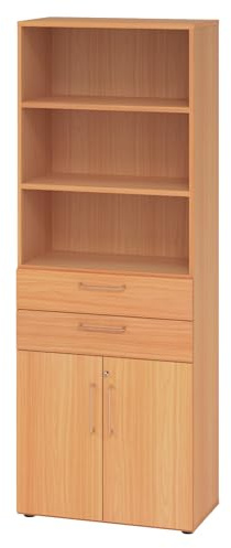 bümö Aktenregal & Schrank abschließbar, Büroschrank Regal & Schubladen Kombination Holz 80cm breit in Buche - Schrank für's Büro & Arbeitszimmer, Büro Möbel Ordnerschrank