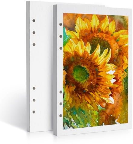 LIGHTWISH Carta per acquerelli, 100% cotone, pressata a freddo, 300 g/m², confezione da 2, totale 40 fogli A5, carta sostituibile perforata per artisti, adulti, studenti, 14 x 20 cm