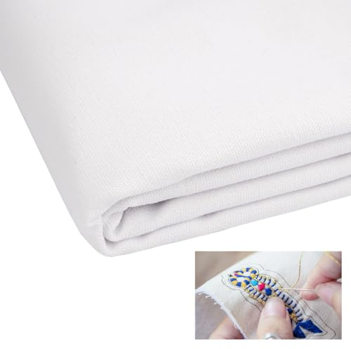 2 Piezas Tela de Bordado de Punto de Cruz, 50 x 70 cm Tela para Bordar a Mano, Blanco Tela Lino de Algodón Natural, Tela de Punto de Cruz de Costura, para Manualidades de Bordado, Decoración