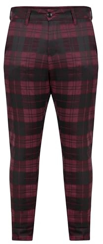 Generisch Herren Chino Hose - Skinny Kariert - Burgundy - 30 Slim