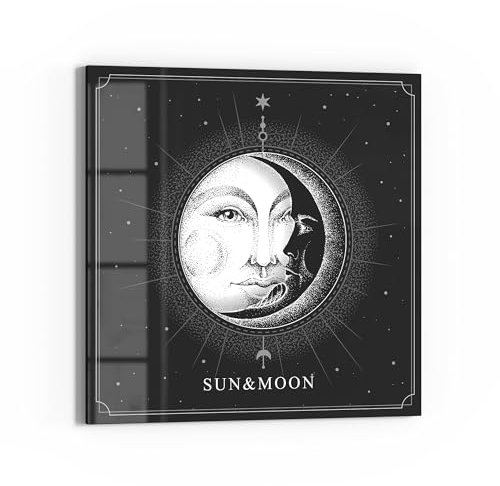 DEQORI Quadro in vetro acrilico, motivo sole incontra la luna, quadrato, 50 x 50 cm, bella decorazione, per soggiorno, camera da letto, corridoio e cucina, decorazione moderna da parete