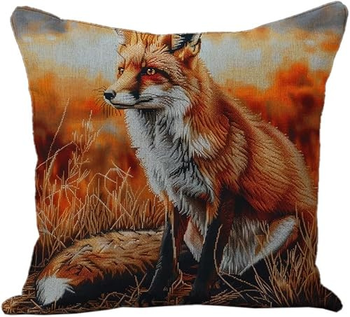 AxiangziK Stickset für Kissen,Roter Fuchs,Kissenbezug aus 11-fädigem Kreuzstichstoff,handgemachte Handarbeit,Heimdekoration,18x18in