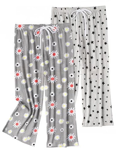 ENJOYNIGHT Damen Schlafanzughose 3/4 Lang Pyjamahose Baumwolle Nachtwäsche | Süße Bedruckte Schlafhose, Verstellbarer Taillenkordelzug, Lockere Passform Für Den Alltag