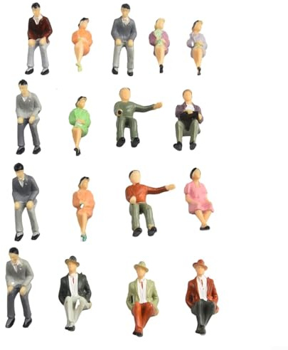 CRIDENG 50 Stück sitzende Figuren im Maßstab 1:32, Modellfiguren Menschen, für Eisenbahnlandschaft, Miniaturmodellbahn-Layout