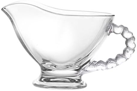 VINTORKY Glass Gravy Boat Heart Handle 120ml, Sauce Pitcher and Milk Creamer Cup for Restaurant Condiments, Glass Sauce Container for Dining Table