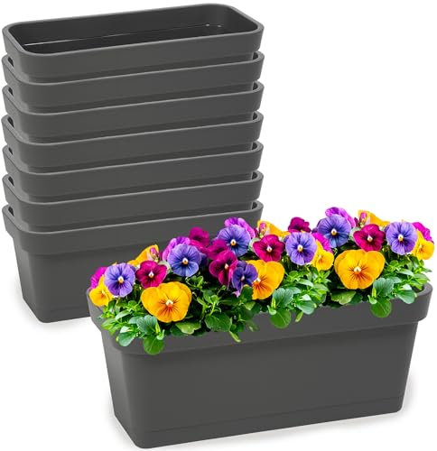 PECZEKO Set di fioriere in plastica, fioriera per fiori ed erbe aromatiche, vaso da balcone resistente, confezione da 8 pezzi, colore antracite, diametro 40 cm