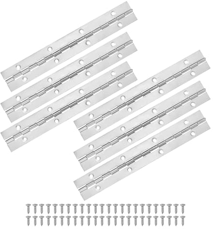 M METERXITY 6-Pack Piano Hinges, 8 Inch / 200mm Stainless Steel Continuous Piano Hinge with Holes and Screws for Cabinets Door/Storage Box [1.2X 0.04/ 30x 1mm Open Width Thick, Silver Tone]