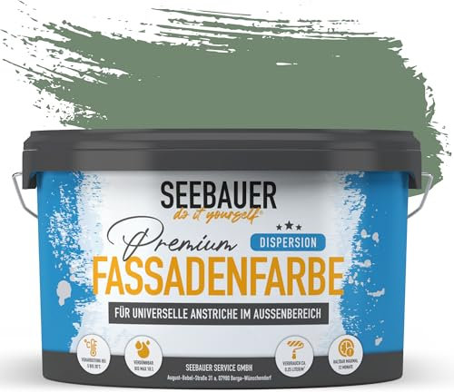 SEEBAUER diy Universal-Fassadenfarbe Grün 5L für Außen (No. 761 Nordic Wood) Hoch deckende Fassadenfarbe mit Wetterschutz - Geeignet für Putz, Mauerwerk und Beton