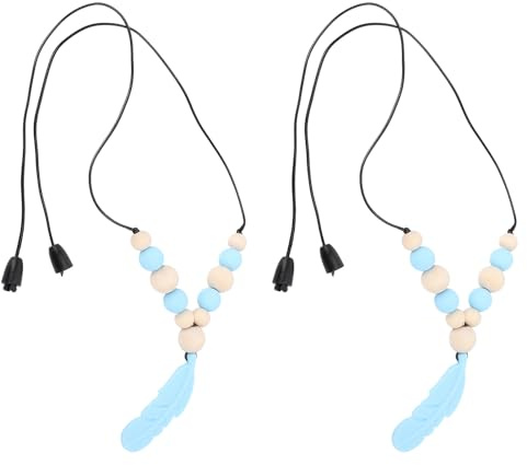 2PCS Sensory Kau Halsketten für Kinder Erwachsene, Weiche Silikon Anhänger Halskette für Angst Linderung, Reduzieren Finger Kauen, Autismus ADHS Fidget Spielzeug (Blau)