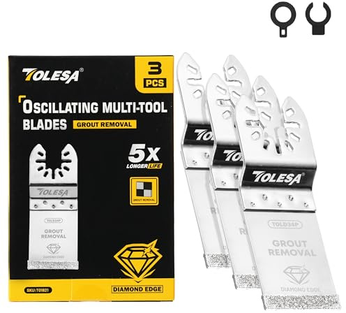 TOLESA Oszillierende Multitool Sägeblätter 5 Stück, Diamant Multifunktionswerkzeug Klingen Set zum Entfernen von Fugenmörtel, Reinigen von Mörtel (3, 34x40.5mm)