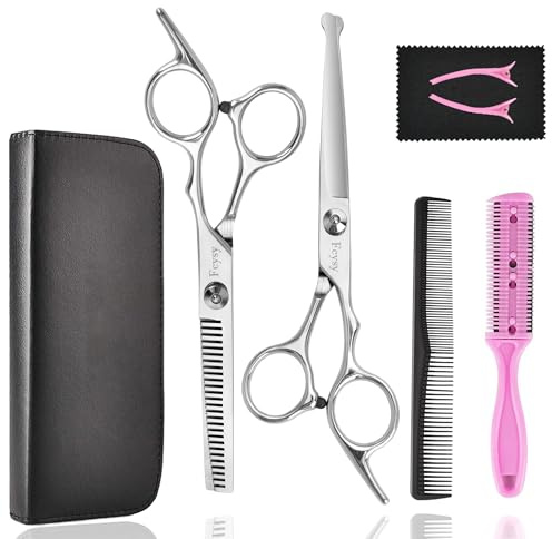 Hair Cutting Scissors Thinning Shears Set for Kids, Fcysy 6 in Children Safety Round Tip Haircut Shears Kit, Stainless Steel Hair Cutting Tools for Toddlers, Boys & Girls Home Use Grooming