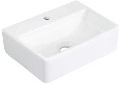 NUESTRA VIDA Lavabo da Appoggio 40×29,5×12 cm, Mini Lavandino Rettangolare in Ceramica Bianca, Compatto, Lavabo Piccolo con Foro per Rubinetto, Senza Troppopieno