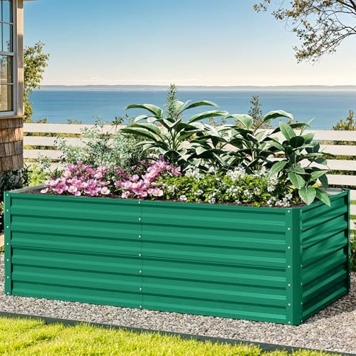 DWVO Aiuola rialzata in metallo, 180 x 90 x 60 cm, con guanti, aiuola rialzata in acciaio, antiruggine e resistente alle intemperie, robusta zincata con gomma di sicurezza per verdure, fiori, frutta