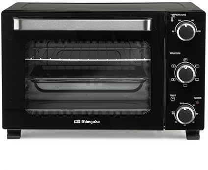 Orbegozo HOT 280 Horno Eléctrico de Convección 1500W Capacidad 28L Temperatura Regulable Luz Interior Temporizador 60 min Doble Cristal Resistencias Acero Inoxidable Bandeja y Parrilla
