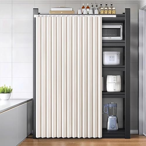Cortina de armario de cocina color blanco roto a prueba de polvo, cubierta de estante de privacidad adhesiva, guía deslizante, 120 x 70 cm, ideal para armario, estantería, zapatero, persiana opaca