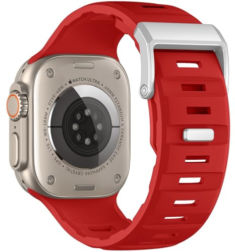 Easuny Sport Correa Compatible con Apple Watch Ultra 2 Correa 49mm 42mm 44mm 45mm 46mm - Silicona Sport Correas para iWatch Ultra 3 Ultra 2 1 Series 11 10 9 8 7 6 5 4 3 SE, Mujeres Hombres, Rojo