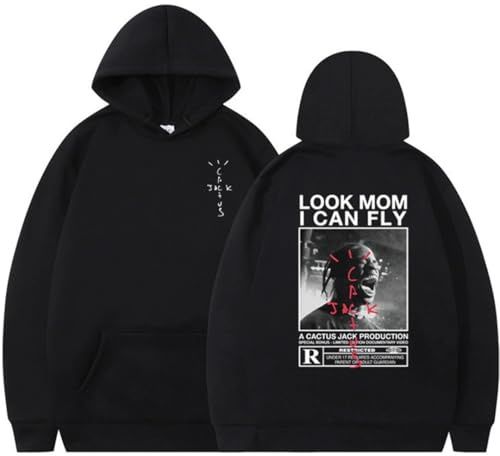 BaeKnyin Look M0m I Can Fly Felpa con Cappuccio da Uomo con Grafica Hip Hop Pullover Oversize Sweatshirt Unisex L,Blackwhite-3