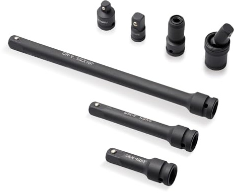 Tazozo 1/2” Drive Impact Socket Extension Bar Set, CR-V Steel | 7pcs Includes Swivel Universal Joint, Socket Reducer Adapter, Heavy Duty Wrench Extender for Automotive Garage Repair