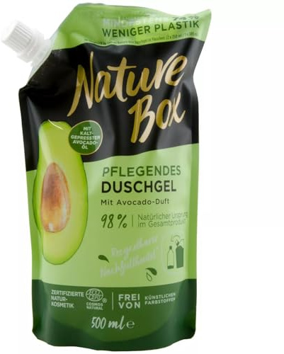 6er Pack - Nature Box Duschgel Nachfüllbeutel mit kaltgepresstem Avocado-Öl - 500ml