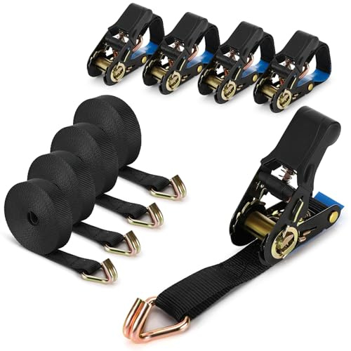 Alitree Cinghie a cricchetto,Cinghie a cricchetto con gancio,6m x 25mm con fibbia a camme,Cinghie di Tensionamento di Ancoraggio per Fissaggio del Carico per moto,Car, rimorchi, casa,Nero