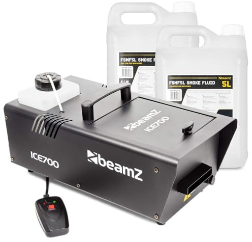 BeamZ ICE700 Bodennebelmaschine - Low Fog Machine inkl. 10 Liter Nebelfluid, 700 Watt Bodennebler, Rauchmaschine, Boden Nebelmaschine für Hochzeiten, kleine Konzerte und Bühnenveranstaltungen, Partys