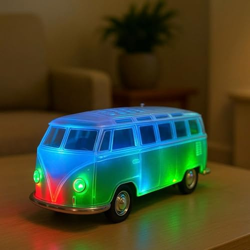 Ark Future Retro Camper Van Bluetooth Speaker | FM Radio | MP3 USB/SD Playback | Colour-Changing LED Lights | Compact Rechargeable USB Speaker (Green)
