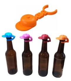Flaschenhut | Flaschenverschluss | 4x Flaschen Deckel | Flaschen Verschluss für Bier und Glasflaschen mit stylischem Design (Orange/Blau/Rot/Pink, Kappe)