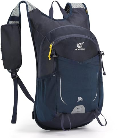 SKYSPER Mochila de Senderismo 15 Litros Ligera y Transpirable para Hombre y Mujer, para Trekking, Senderismo, Ciclismo y Deportes al Aire Libre (Azul)