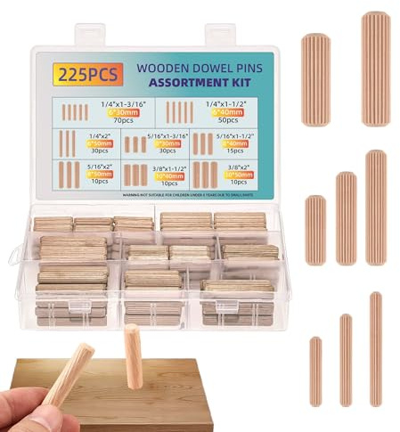 225 Stück Holzdübel Set, Konisch & Gerippt, Holzdübel 6mm 8mm 10mm. Ideal Für Möbelbau, Basteln, Heimwerken & Holzarbeit, Praktisches Handwerkszubehör Für Festige Verbindungen